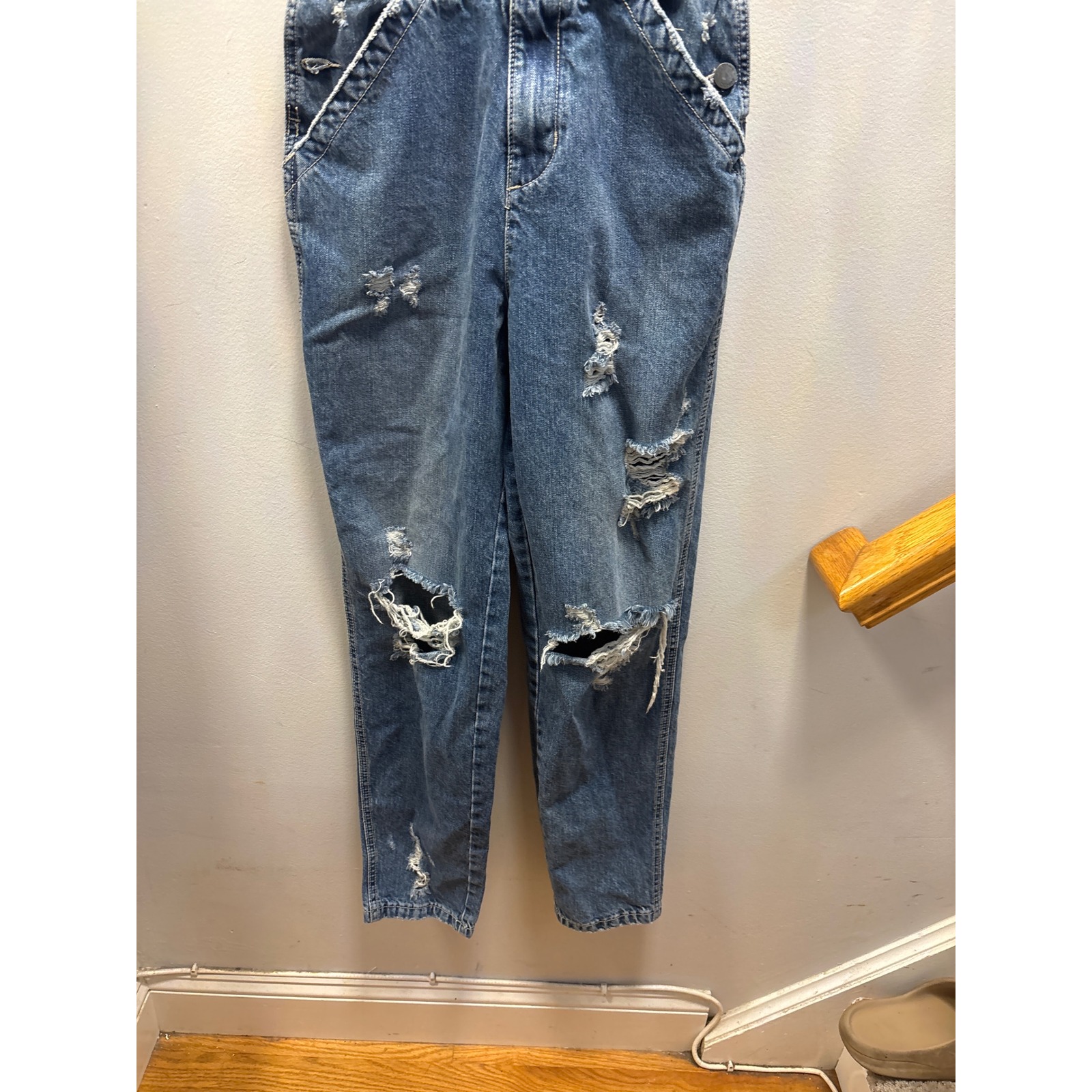 Carmar Denim Distressed Overalls Ripped Straight Leg Carpenter Blue 26x28.5 — image 4 of 8